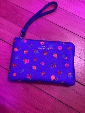 Coach Blue Floral Leather Wristlet